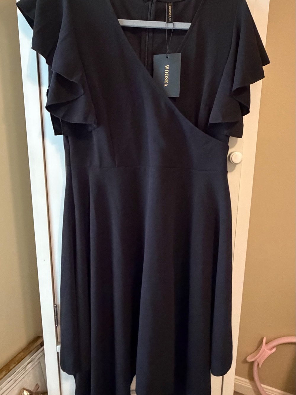 NWT WOOSEA Black Ruffle Sleeve Asymmetrical Dress Size L